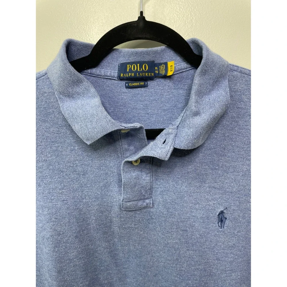 Polo Ralph Lauren Mens XL Classic Fit Long Sleeve Polo Shirt Heather Blue Cotton